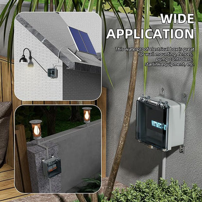 Joinfworld 6x6x4 Outdoor Electrical Box Weatherproof Junction Box | IP67 Waterproof ABS Box with, Stainless Latch, Aluminum DIN Rail, 3 NPT1/2" Fittings for Starlink, Pump & Home DIY - size: 5.9"x5.9"x3.5" Clear
