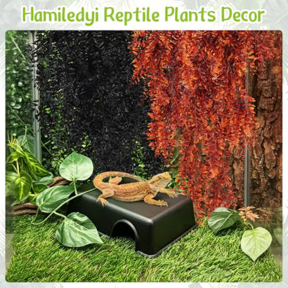 Hamiledyi Reptile Plants Hanging Terrarium Plants 4 Pack Fake Artificial Leaves with Suction Cup for Snake, Lizard, Chameleon (Red & Black) - color: 2 Pcs Black +2 Pcs Red Reptile Plants