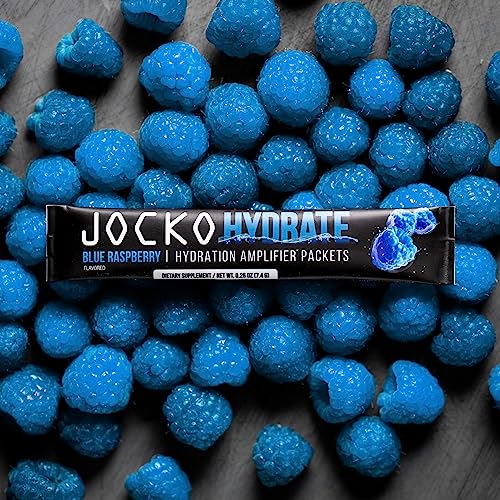 Jocko Fuel Hydrate Electrolytes Powder Packets Bundle Lemon Lime and Blue Raspberry - Hydration Amplifier Packets for Recovery, Dehydration, & Exercise - with Vitamins B6, B12 & C (32 Packets)