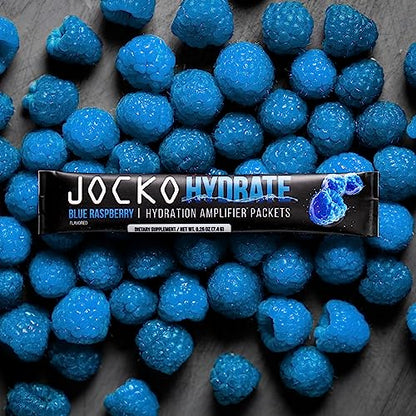 Jocko Fuel Hydrate Electrolytes Powder Packets Bundle Lemon Lime and Blue Raspberry - Hydration Amplifier Packets for Recovery, Dehydration, & Exercise - with Vitamins B6, B12 & C (32 Packets)