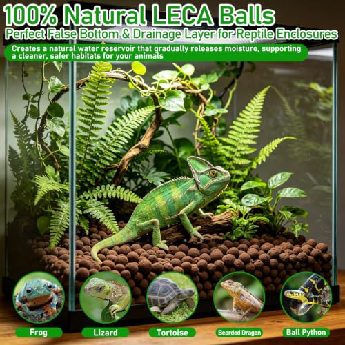 Riare 4LBS Expanded Clay Balls Terrarium Substrate for Reptiles - 100% Organic Lightweight Clay Pebbles Substrate Frogs False Bottom Substrate, Bioactive Terrarium Substrate for Drainage and Moisture - color: 4LB