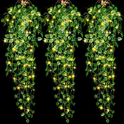 3 Packs LED Artificial Hanging Plants, 3.6 ft Fake Hanging Plant, Ivy Vine Fake Leaves Greeny Chain Wall Home Room Garden Wedding Garland Outside Decor (Basket Not Included) (Watermelon Leaves Style) - color: Watermelon Leaves Style