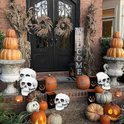 CUNHUYSmall Skulls Halloween Decor, 5 Inch Plastic Fake Skeletons, Mini Skulls for Crafts Outdoor Halloween Decorations, Realistic Miniature Human Skull Heads (4)