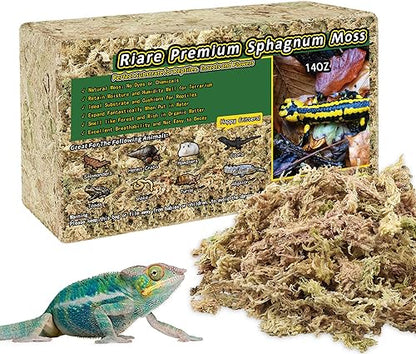 Riare 20QT Natural Sphagnum Moss for Reptiles 14OZ Terrarium Reptiles Moss | Dried Terrarium Moss Bedding for Snakes Turtles Frogs Geckos Ball Pythons Lepard Gecko Lizards Bearded Dragon & Humid Hides - color: 14 OZ