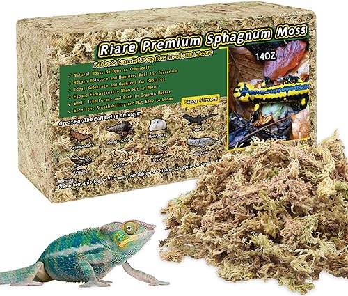 Riare 20QT Natural Sphagnum Moss for Reptiles 14OZ Terrarium Reptiles Moss | Dried Terrarium Moss Bedding for Snakes Turtles Frogs Geckos Ball Pythons Lepard Gecko Lizards Bearded Dragon & Humid Hides - color: 14 OZ