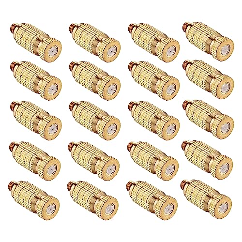 20pcs High Pressure Atomizer Nozzle Brass Misting Nozzles for Outdoor Cooling System, Landscaping, Greenhouse Irrigation, Air Humidification, Anti-Drip Fogging Spray Head(0.004"/0.1mm)