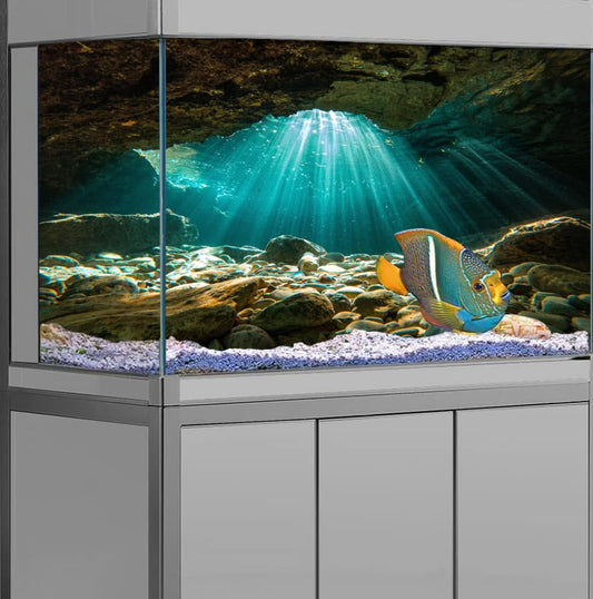 24X12 Inches Fish Tank Background, Sunshine Ocean Floor Terrarium Background Decor, Underwater Stone Durable Polyester Background with 8 EVA Double-Sided Tapes - color: blue-01, size: 24X12in/60X30cm