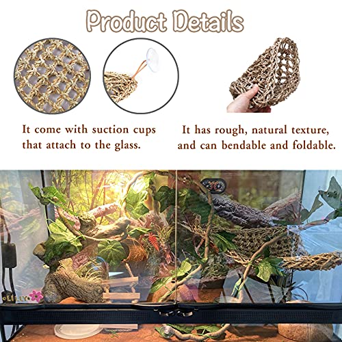 Tfwadmx Bearded Dragon Hammock Lizard Lounger Natural Seagrass Fiber Reptile Climbing Toys Jungle Climber Vines Decor for Hermit Crabs Geckos Snakes