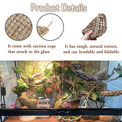 Tfwadmx Bearded Dragon Hammock Lizard Lounger Natural Seagrass Fiber Reptile Climbing Toys Jungle Climber Vines Decor for Hermit Crabs Geckos Snakes