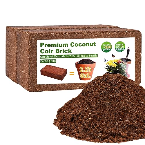 Organic Coco Coir 2 Pcs Compressed Coconut Coir Bricks Coconut Fiber Husk Substrate Mulch Coconut Bark Core Growing Medium Peat Moss Soil High Nutrition for Plants Gardening Seed Starting Soil Mix - color: Pack of 2