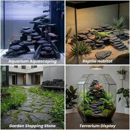 Natural Black Slate Rocks 5lbs - Thin Flat Stones for Fish Tank Aquascaping, Aquariums, and Paludariums - Decorative Stones for Terrariums, Vivariums, Reptile Enclosures, and Gardens
