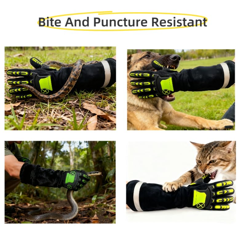 Bite-Proof Animal Handling Gloves - Snake/Dog/Cat Bite Resistant, Impact Protection, Extended Wrist Safety Gauntlets