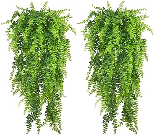 CATTREE Artificial Hanging Vines Plants Fake Boston Ivy Ferns 4 Pcs Plant, Faux Vine Greenery Leaves Rattan for Outdoor UV Resistant for Wall Indoor Hanging Baskets Wedding Party Garland Décor - color: Boston Fern Vines/ 4 Pack
