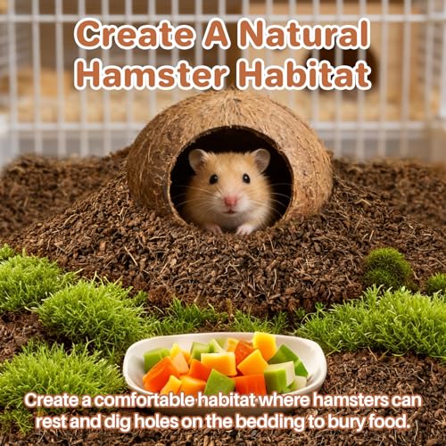Sukh Natural Coconut Husk Bedding for Hamsters - Organic Coco Coir Substrate, Burrowing Friendly Small Animal Litter with Odor Control for Syrian Dwarf Hamsters, Gerbils, Degus & Reptiles