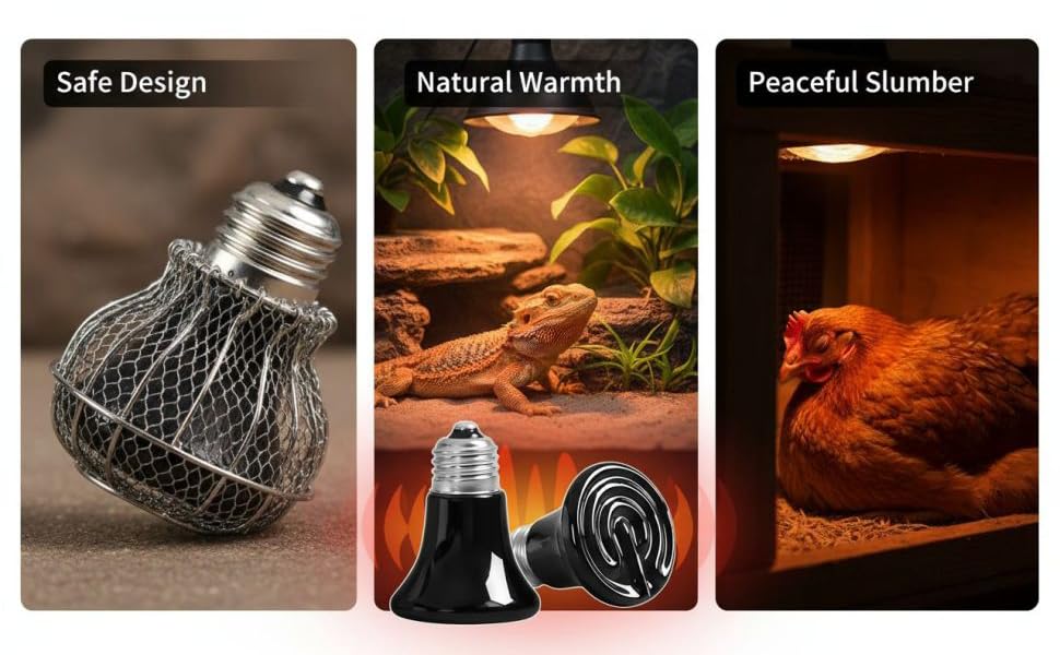 2 Pcs Mini Ceramic Heat Emitter, 75W E26 Socket, Anti-Scald Safe Heating Bulb, Infrared Reptile Heat Lamp, No Light for Pet, Chicken, Lizard, Turtle Brooder Coop Heater