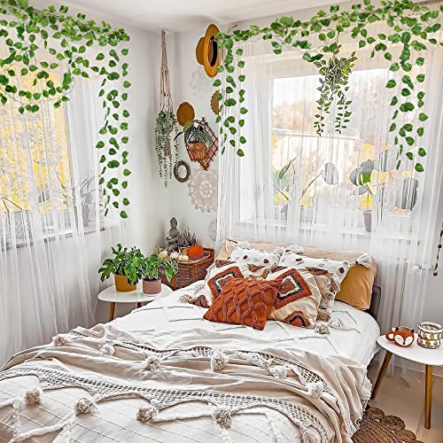 CQURE 140 Pack 980Ft Artificial Ivy Garland, Fake Vines UV Resistant Greenery Leaves Fake Plants Hanging Aesthetic Vines for Home Garden Wall Room Decor - size: 980 Ft
