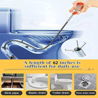 ABS and Stainless Steel Hair Catching Drain Cleaner Wire Spring Sink Cleaning Stick (162cm ; Red)