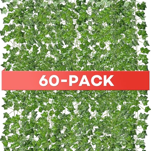 Alotiki Fake Vines, 60 Pack 420 Feet Artificial Ivy Garland Vines for Bedroom Decor, Hanging Vines for Party Wedding Christmas Decoration,Fake Leaves for Outdoor Patio Garden - size: 60