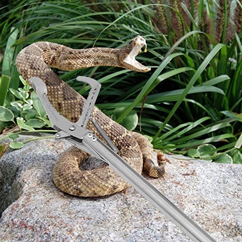 TEHAUX 1pc Folding Stainless Steel Snake Trap Clamp with Lock Practical Snake Catcher Tool for Handling of Reptiles Lightweight and Portable Design for Outdoor Use