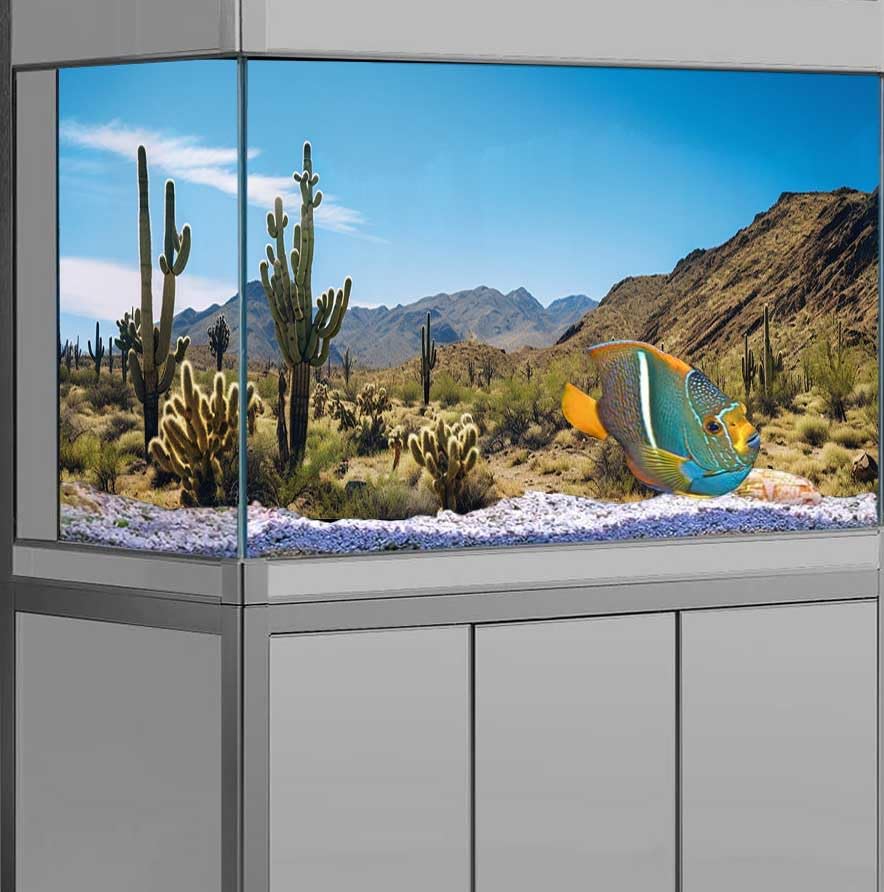 Reptile Habitat Background, Retro Desert Oasis Cactus Terrarium Background 24X16 in Background with 8 EVA Double-Sided Tape - color: desert01, size: 24X16in/60X40cm