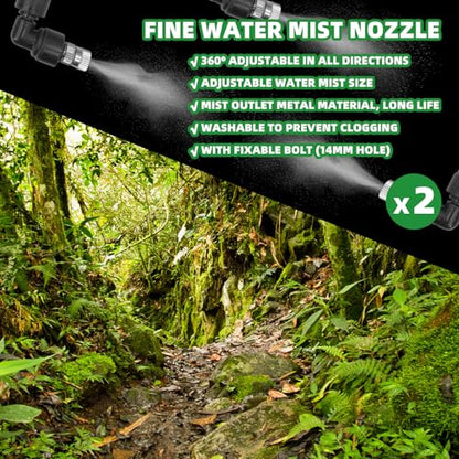 2 Pack Reptile Mister Nozzles, 1/4'' Reptile Misting Nozzles, Adjustable Reptile Fogger Fine Mist Nozzles for Full Water Coverage, Replacement Micro Spray Nozzles for Reptile Terrarium Tank