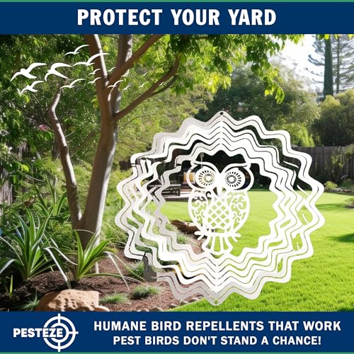 PESTEZE USA Premium Hummingbird Wind Spinner – 6x9 Inch Stainless Steel 3D Reflective Outdoor Spinner for Bird Deterrent, Garden & Patio Decor, Hanging Kinetic Metal Ornament Scares Birds & Adds Shine