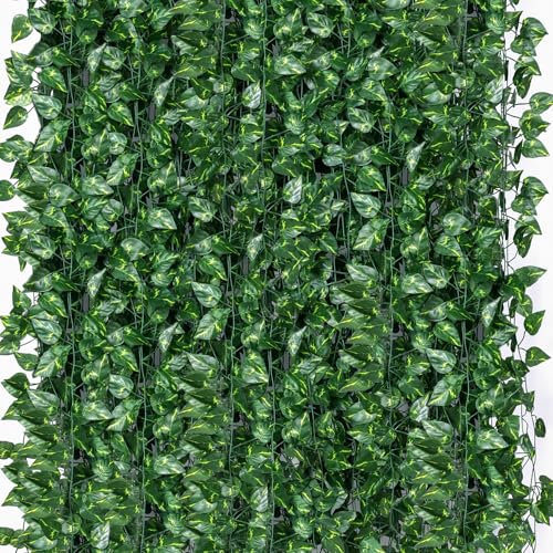 300 Pack 2100 Feet Fake Greenery Ivy Leaf Plants, Hanging Garland Vine Leaves, Artificial Flowers Foliage for Bedroom Wall Decor - color: Green-300 Pcs-2100