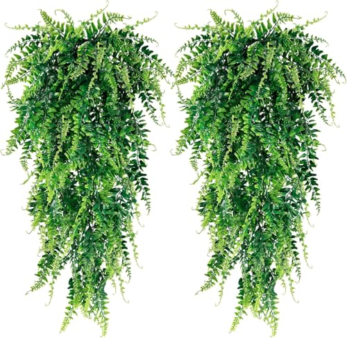 Sggvecsy 8 Pack Artificial Hanging Plants Fake Hanging Plant Faux Hanging Boston Ferns Fake Ivy Vines Greenery UV Resistant Plastic Plants for Indoor Outdoor Room Wall Wedding Patio Porch Decor - size: 8 Pack
