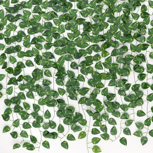 CEWOR 10 Pack Artificial Vines for Room Decor, Artificial Ivy Greenery Garland Fake Vines Hanging Plants Backdrop, Faux Green Leaves for Home Bedroom Wall Decoration - size: E-10pcs of Vines with 0 LED lights