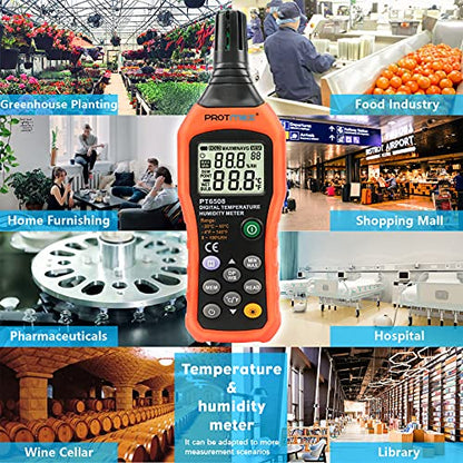 Protmex PT6508 Temperature Humidity Meter, Digital Thermometer Hygrometer Monitor with Ambient, Dew Point, Wet Bulb for Indoor/Outdoor MIN, MAX, Data Hold, LCD Backlight - size: PT6508
