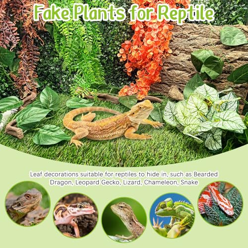 Hamiledyi Reptile Plants 2 Pcs Hanging Terrarium Plants Fake Plant Reptile Tank Accessories for Leopard Gecko Bearded Dragon, Snake, Lizard Habitat (Red) - color: 2 Pcs Red Reptile Plants