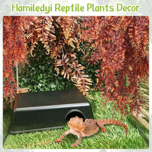 Hamiledyi Reptile Plants Hanging Terrarium Plants 4 Pack Fake Artificial Leaves with Suction Cup for Snake, Lizard, Chameleon (Red) - color: 4 Pcs Red Reptile Plants