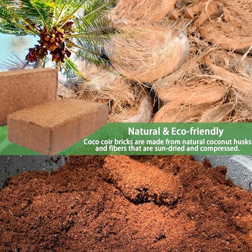 Coco Coir for Organic Coconut Coir- 12 Pack Coco Coir Brick- Coconut Soil with Low EC & PH Balance-Coco Fiber for Herbs& Flowers- High Expansion-Renewable Coco Soil for Planting - size: 12 Pack