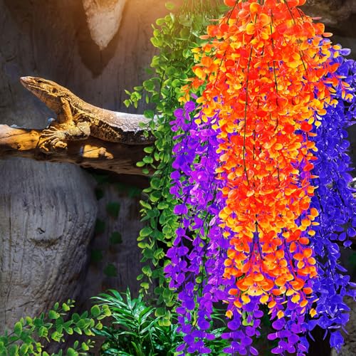 Suncalla 8 Pack Reptile Plants Terrarium Hanging Plant Vine Boston Climbing Terrarium Plant with Suction Cup for Bearded Dragons Lizard Crested Gecko Snake Crab Tank(Multicolor Series,4 Colors) - style: Multicolor Series