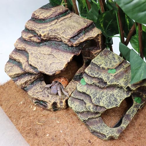 Oooct Hermit Crab Hideout, Resin Simulation Stone Reptile Cave Hideout, Hermit Crab Climbing Toys, Terrarium Habitat Decor for Lizard Spider Aquarium Fish Gecko Bearded Dragon - size: Large-7.1x6.9x6 Inch