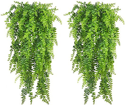 Artificial Plants 4 Pcs, Vines Ferns Persian Rattan Fake Hanging Plant Faux Hanging Boston Ivy Leaves Fern Outdoor UV Resistant Plastic Plants for Wall Indoor Vine (Green) - color: Boston Vine - 4pcs