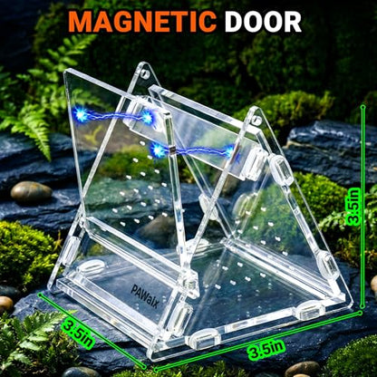 Triangular Jumping Spider Enclosure, Acrylic Terrarium with Magnetic Doors, 0.8mm Micro-Ventilation& Escape-Proof Design for Tarantulas, Lizards, Small Pets, 3.5”x3.5”x3.5” - size: 1pack, 3.5”x3.5”x3.5”