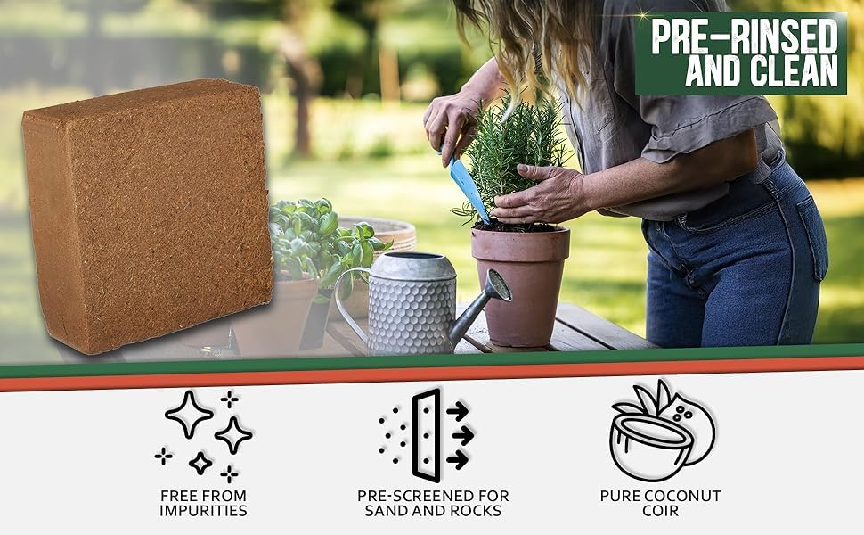 Kempf Compressed Coco Coir Pith Block, 10 Pound Block, Natural Potting Mix, Expands to 18 Gallons