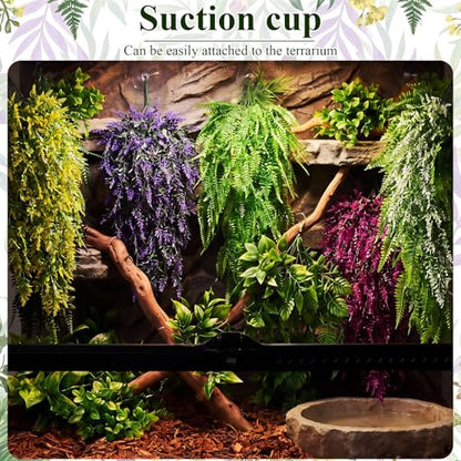 Suncalla 8 Pack Reptile Plants Terrarium Hanging Plant Vine Boston Climbing Terrarium Plant with Suction Cup for Bearded Dragons Lizard Crested Gecko Snake Crab Tank(Bright Series,5 Colors) - style: Bright Series