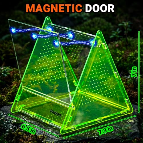 Triangular Jumping Spider Enclosure, Acrylic Terrarium with Magnetic Doors, 0.8mm Micro-Ventilation& Escape-Proof Design for Tarantulas, Lizards, Small Pets (Green,6.5"x7.3"x7") - size: 1Pack, Green,6.5"x7.3"x7"