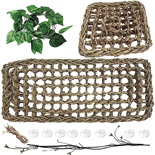 4 PCS Bearded Dragon Hammock,Lizard Lounger Reptile Natural Seagrass Hammocks Climb Vines Plant Decoration Terrarium Accessories for Lizards Chameleon Gecko Snakes Crown Geckos