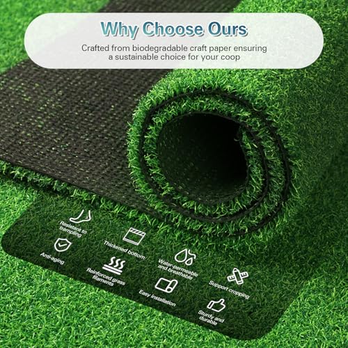 6 Pack Artificial Grass Nesting Box Pads, 12"x12" Washable Chicken Coop Liners for Egg Protection, for Chicken Coop and Pet Garden Lawn Indoor Outdoor