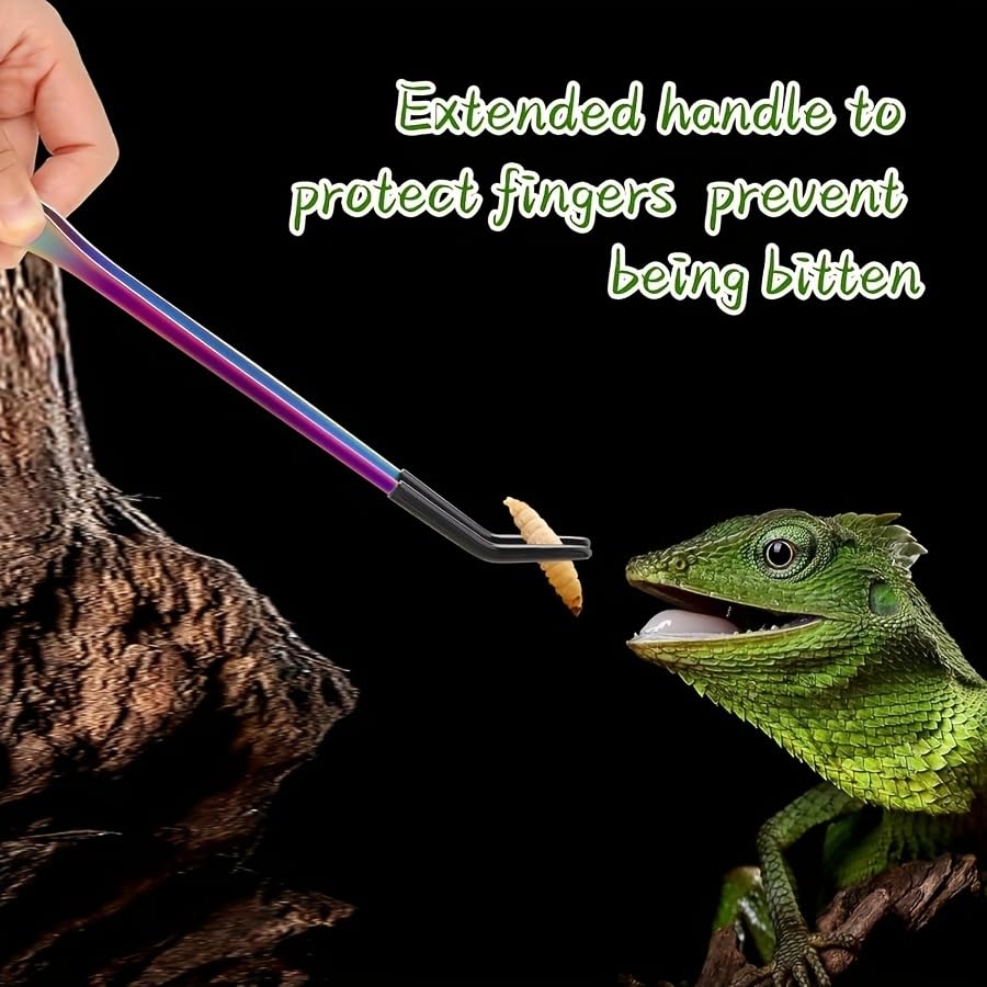 2PCS Reptile Feeding Tongs with Rubber Tips, Straight & Curved Tweezers, Safe Aquarium Lizard Snake Turtle Feeding Tool