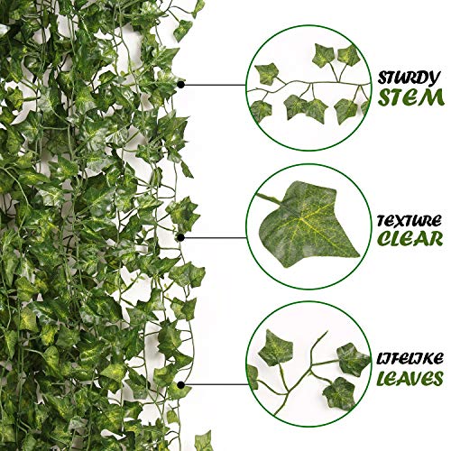 78Ft 12pcs Silk Artificial Ivy Vine Hanging Leaves Plant Greenery Decor Party Home Garden Wedding Wall Decor (Green)