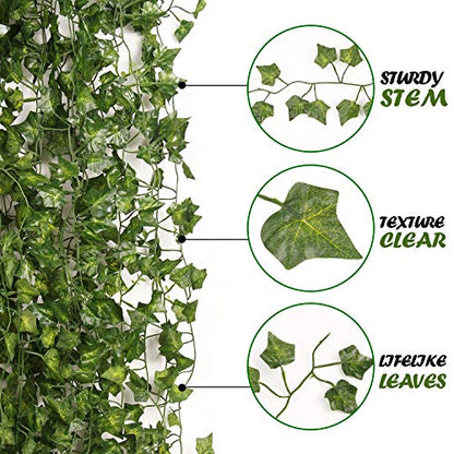 78Ft 12pcs Silk Artificial Ivy Vine Hanging Leaves Plant Greenery Decor Party Home Garden Wedding Wall Decor (Green)