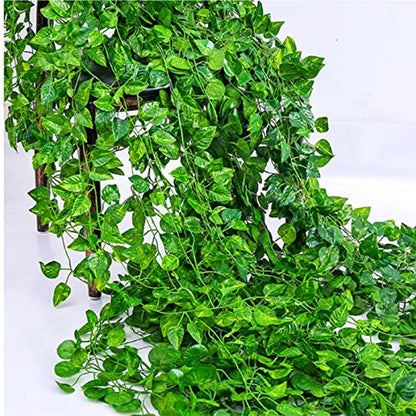 Epipremnum Aureum Leaves, Green Vines Fake Plant Vine Leaves, Hanging Fake Vine Leaves, Home Kitchen Garden Office Wedding Wall Decor (Pack of 12 86 Inch Fake Plants)