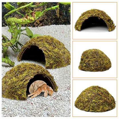PINVNBY 2 Pack Natural Green Moss Hide Caves Coconut Reptile Hideouts Hamster Climbing Toys Gecko Habitat Decor Lizard Shell Shelter for Snake Tarantulas Turtle Chameleon - size: 2 PCS Moss Surface