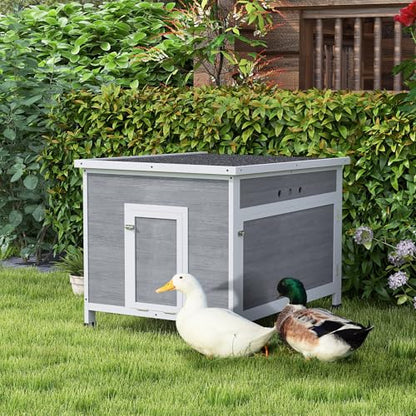 PawHut Duck Coop, Wooden Chicken House Rabbit Hutch with Openable Roof, Removable Floor, Double Doors, Ramp, Duck House for 3-6 Chickens, Geese, 30" x 38" x 30" - size: 29.9"L x 37.8"W x 30.3"H