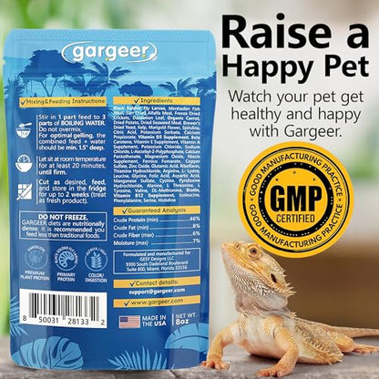 Gargeer 8oz Bearded Dragon Food. Complete Gel Diet for Both Juveniles and Adults. Proudly Made in The USA, Using Premium Ingredients, Fortified Gourmet Formula. Enjoy! - size: 8 Ounce (Pack of 1)