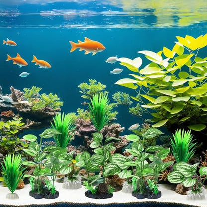 14 Pcs Aquarium Decorations Fish Tank Artificial Plastic Plants Silk Aquarium Plants Aquatic Water Grass Foreground Decor for Fish Tank Decoration